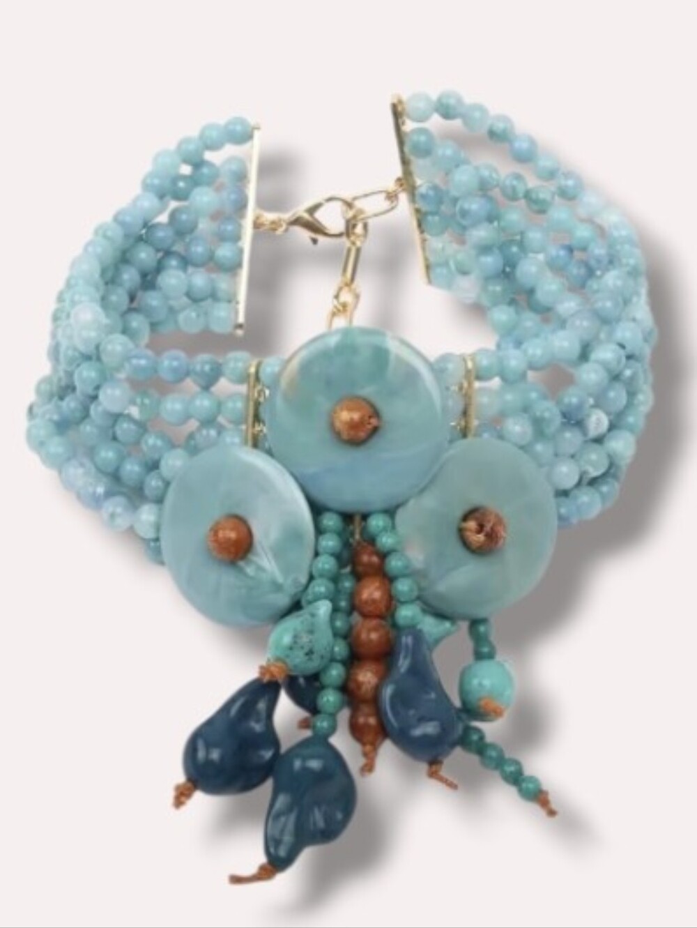New! Turquoise Multi-Strand Beaded Statement Choker Necklace • NWOT (1065) - Picture 2 of 7